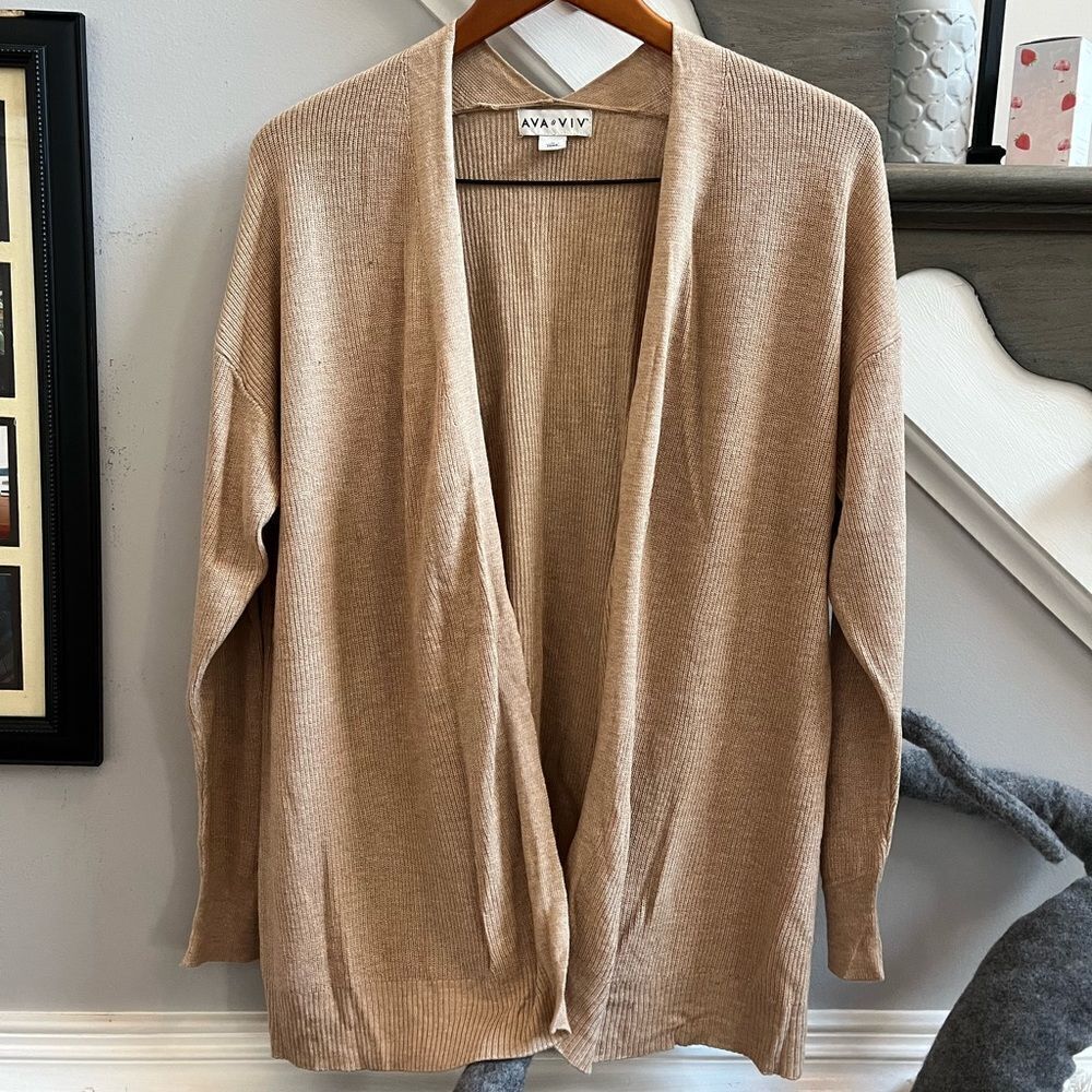 Ava & Viv Tan Open Front Cardigan Sweater sz 1X EUC